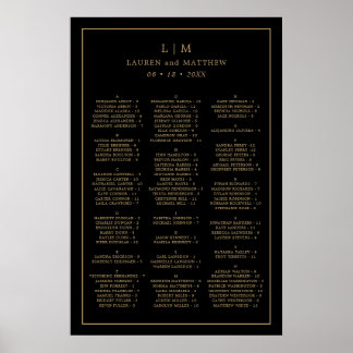 Poster Gráfico de Assentos de Casamento Preto e Dourado S