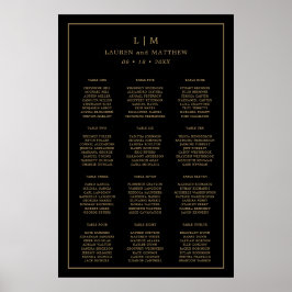 Poster Gráfico de Assentos de Casamento Preto e Dourado S