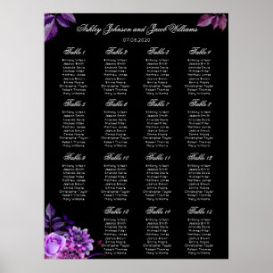 Poster Gráfico de assentos de casamento preto e roxo