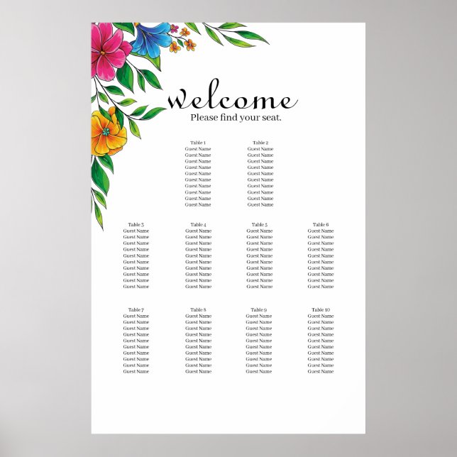 Poster Gráfico de Assentos de Casamento Primavera Verão F (Frente)