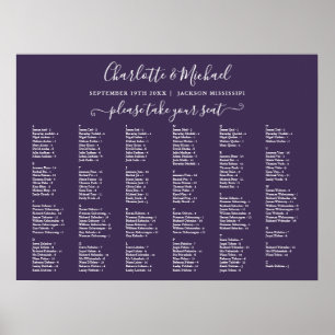 Poster Gráfico de Assentos de Casamento Purple 200 Nomes