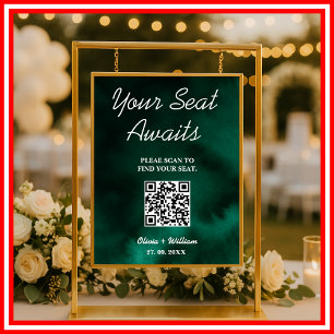 Poster Gráfico de Assentos de Casamento QR Sinal Esmerald