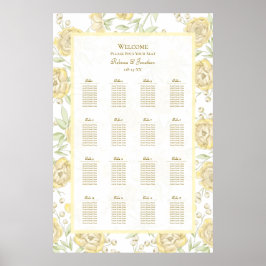 Poster Gráfico de Assentos de Casamento Rosa Amarela