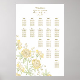 Poster Gráfico de Assentos de Casamento Rosa Amarela