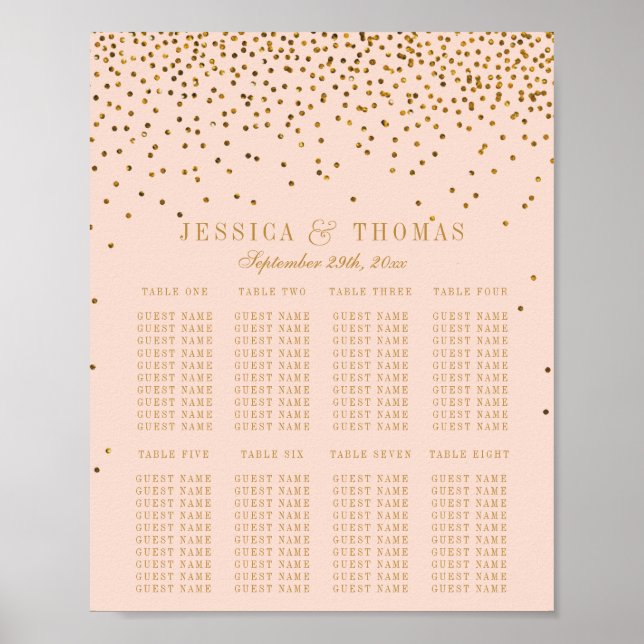 Poster Gráfico de Assentos de Casamento Rosa Bege e Confe (Frente)