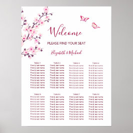 Poster Gráfico de Assentos de Casamento Rosa Branco Flor 