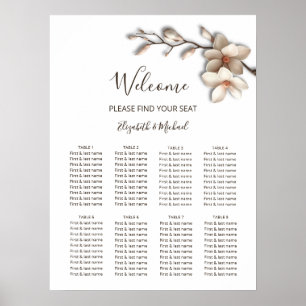 Poster Gráfico de Assentos de Casamento Rosa Branco Flor 