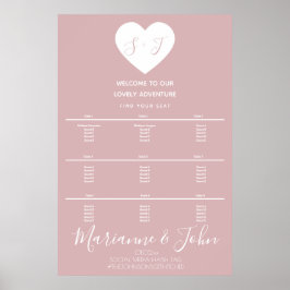 Poster Gráfico de Assentos de Casamento Rosa Coração Simp