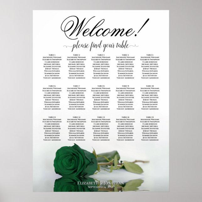 Poster Gráfico de Assentos de Casamento Rosa Esmeralda 15 (Frente)