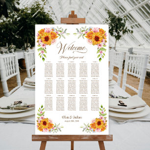 Poster Gráfico de Assentos de Casamento Rosa Girassol Mes