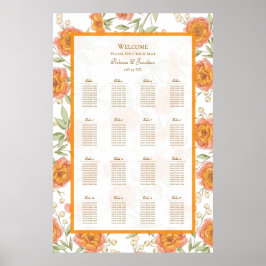 Poster Gráfico de Assentos de Casamento Rosa Laranja