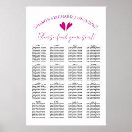 Poster Gráfico de assentos de casamento rosa magenta eleg