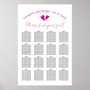 Poster Gráfico de assentos de casamento rosa magenta eleg