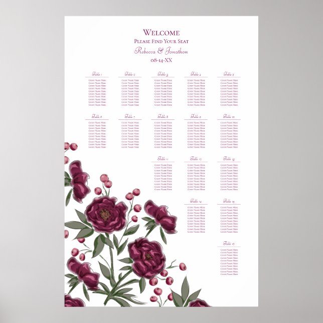 Poster Gráfico de Assentos de Casamento Rosa Marrom (Frente)