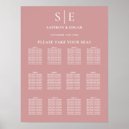 Poster Gráfico de Assentos de Casamento Rosa Poeira Monog