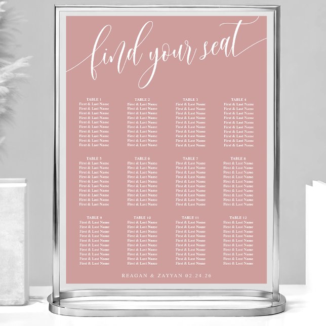 Poster Gráfico de Assentos de Casamento Rosa Poeira Simpl (Criador carregado)