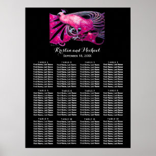 Poster Gráfico de Assentos de Casamento Rosa-Rosa Negra-P