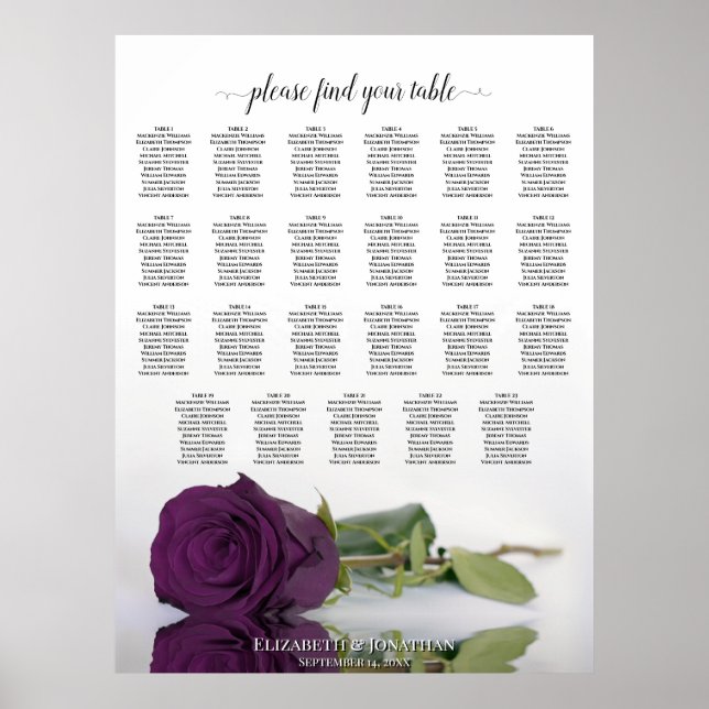 Poster Gráfico de Assentos de Casamento Rosa Roxa Ameixa  (Frente)