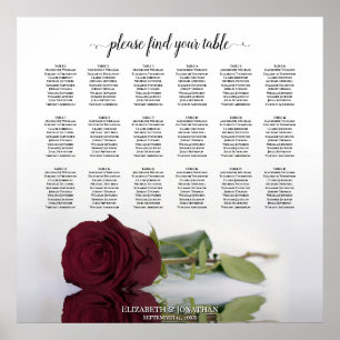 Poster Gráfico de Assentos de Casamento Rosa Vermelha Bor