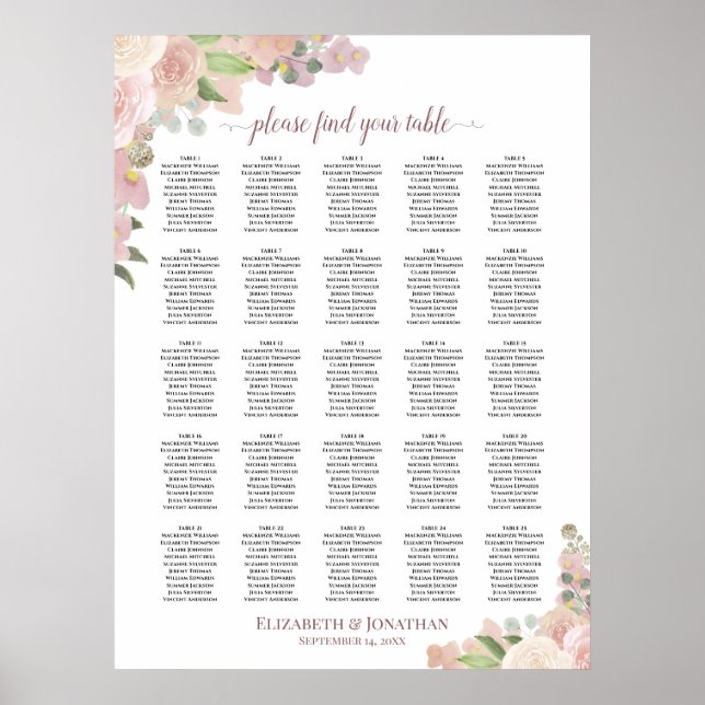 Poster Gráfico de Assentos de Casamento Rústico Floral Ro (Frente)