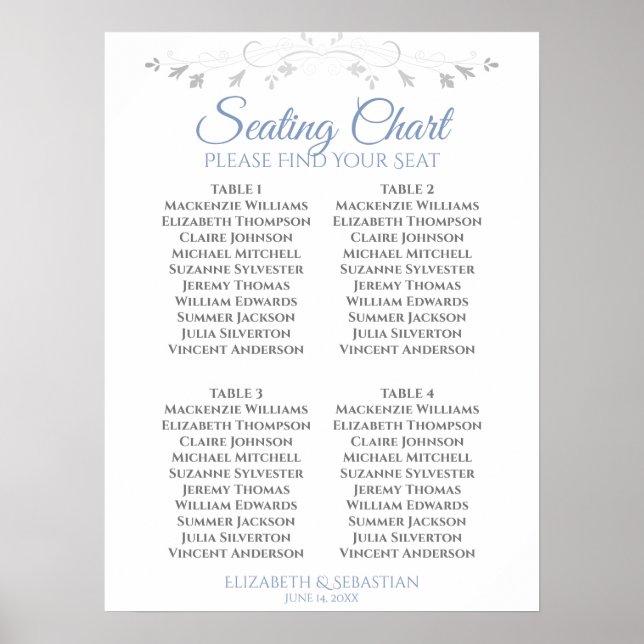 Poster Gráfico de Assentos de Casamento Simples Azul e Ci (Frente)