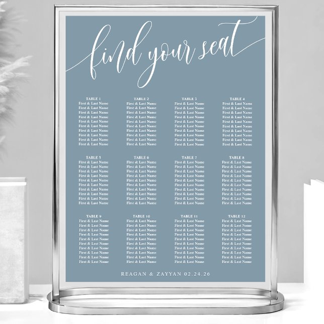 Poster Gráfico de Assentos de Casamento Simples Azul Empo (Criador carregado)