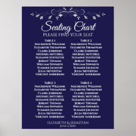 Poster Gráfico de Assentos de Casamento Simples Azul Mari
