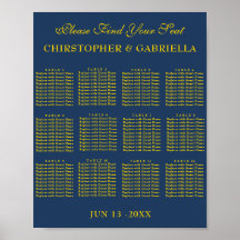 Gráfico de Assentos de Casamento Simples Azul Mari