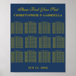 Poster Gráfico de Assentos de Casamento Simples Azul Mari