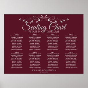 Poster Gráfico de Assentos de Casamento Simples Burgundy