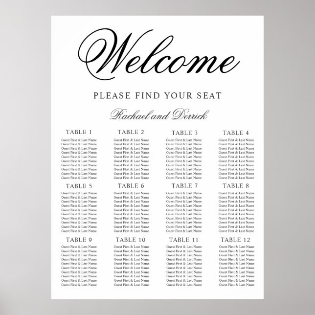 Poster Gráfico de Assentos de Casamento Simples e Elegant (Frente)