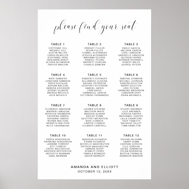 Poster Gráfico de Assentos de Casamento Simples Minimalis (Frente)