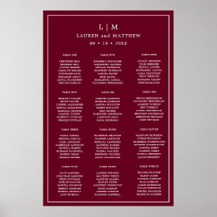 Poster Gráfico de Assentos de Casamento Simples Monograma