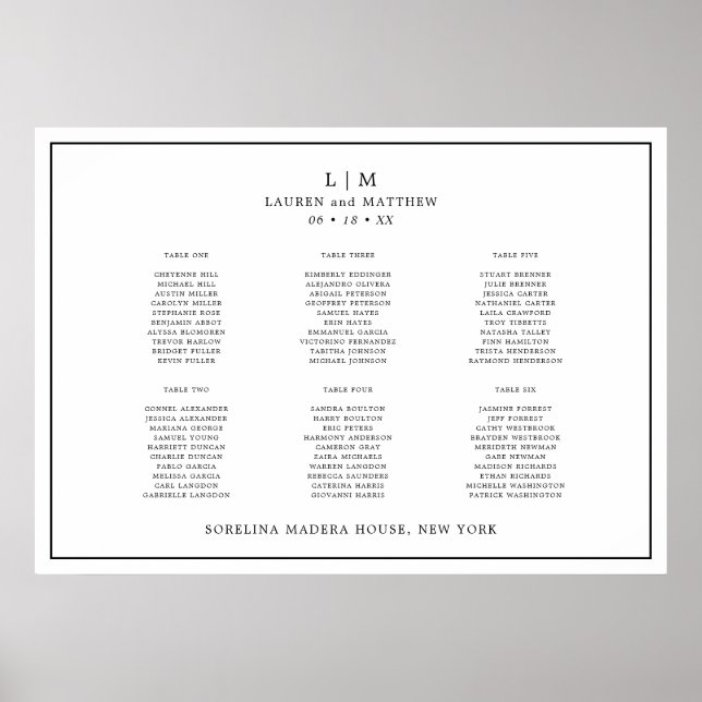 Poster Gráfico de Assentos de Casamento Simples Preto e B (Frente)