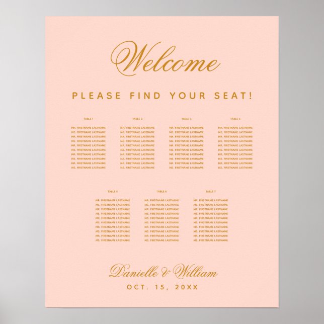 Poster Gráfico de assentos de casamento simples Rosa Bege (Frente)