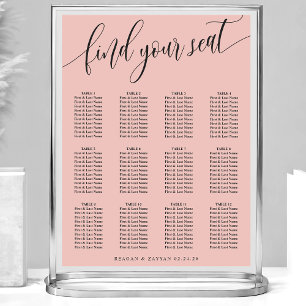 Poster Gráfico de Assentos de Casamento Simples Rosa Cora