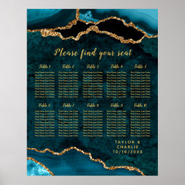Poster Gráfico de Assentos de Casamento Teal Gold Ágata 1