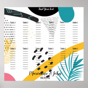 Poster Gráfico de Assentos de Casamento Tropical Colagem 