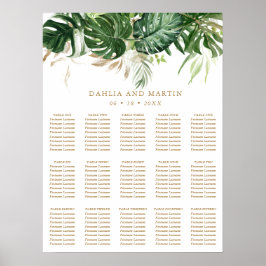 Poster Gráfico de Assentos de Casamento Tropical Dourado