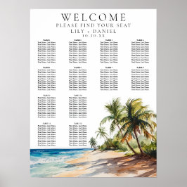 Poster Gráfico de Assentos de Casamento Tropical em Aquar