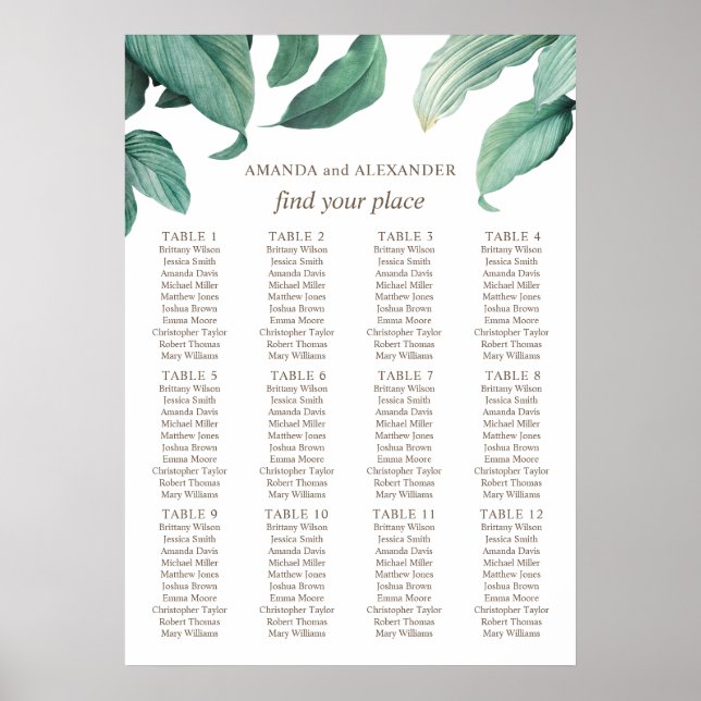 Poster Gráfico de assentos de casamento tropical em aquar (Frente)