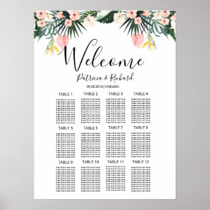 Poster Gráfico de Assentos de Casamento Tropical Floral n