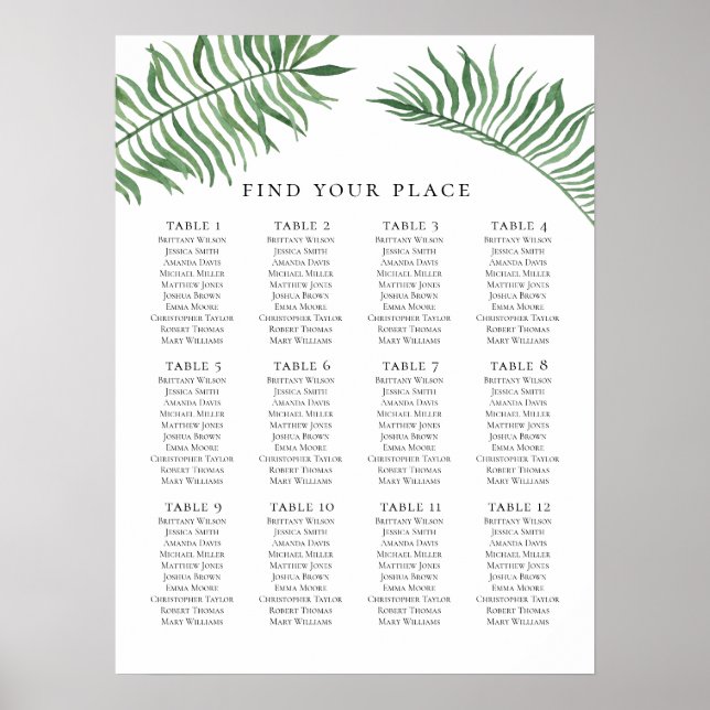 Poster Gráfico de assentos de casamento tropical para imp (Frente)