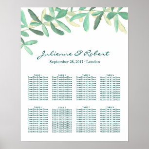 Póster Gráfico de Assentos de Casamento Verde Botânico Mo