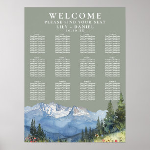 Poster Gráfico de Assentos de Casamento Verde Floral de M