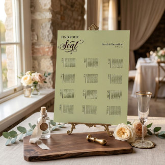 Poster Gráfico de Assentos de Casamento Verde Sage Minima