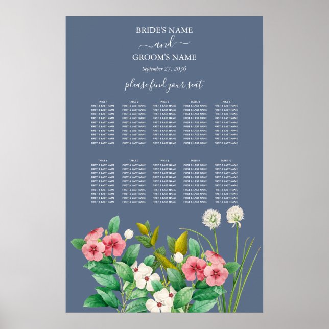 Poster Gráfico de Assentos de Casamentos Azuis Periwinkle (Frente)