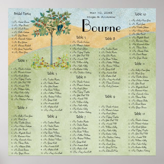 Póster Gráfico de Assentos de Casamentos de Aves da Fruta (Frente)