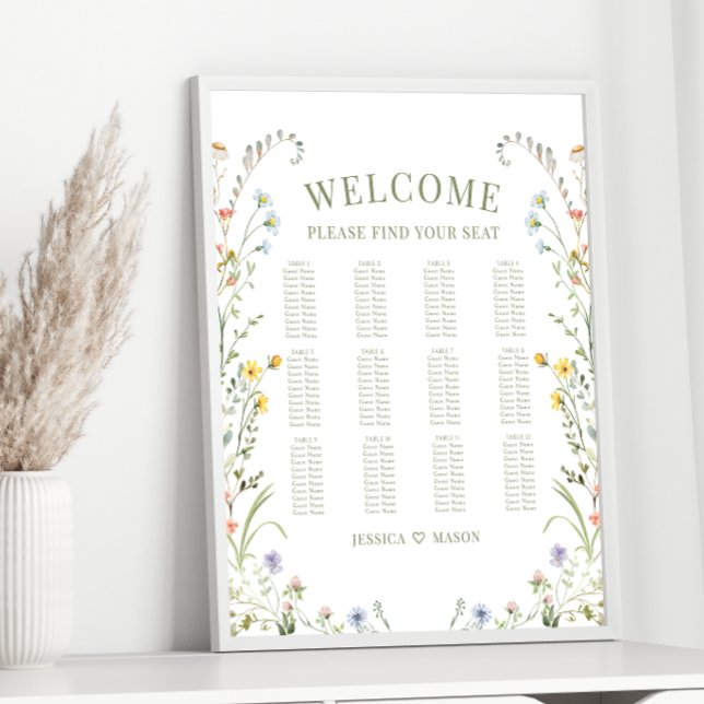 Poster Gráfico de Assentos de Casamentos de Flores Selvag (Criador carregado)