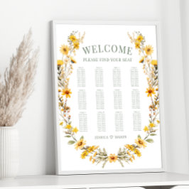 Poster Gráfico de assentos de casamentos de flores silves
